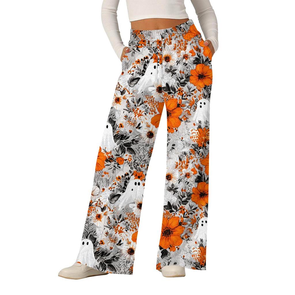 Women's Halloween Printed Fashionable Loose Casual Wide Leg Pants