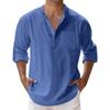 Men's Summer Casual Loose-Fit Stand-Up Collar Solid Color Long-Sleeve Cotton Shirt, Plus Size Available