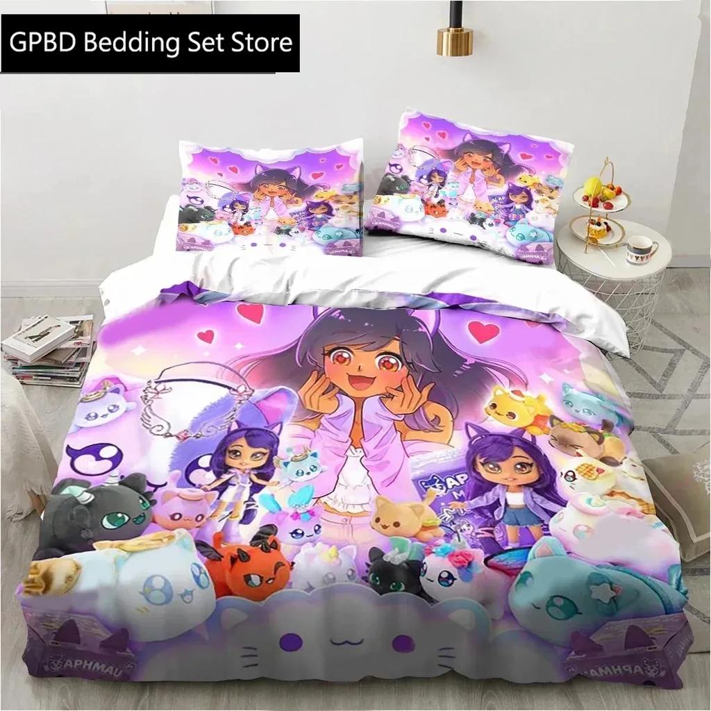 3D Cartoon Game Cute Aphmau with Wings Bedding Set Single Twin Double Queen King Cal King Size Bed Linen Set