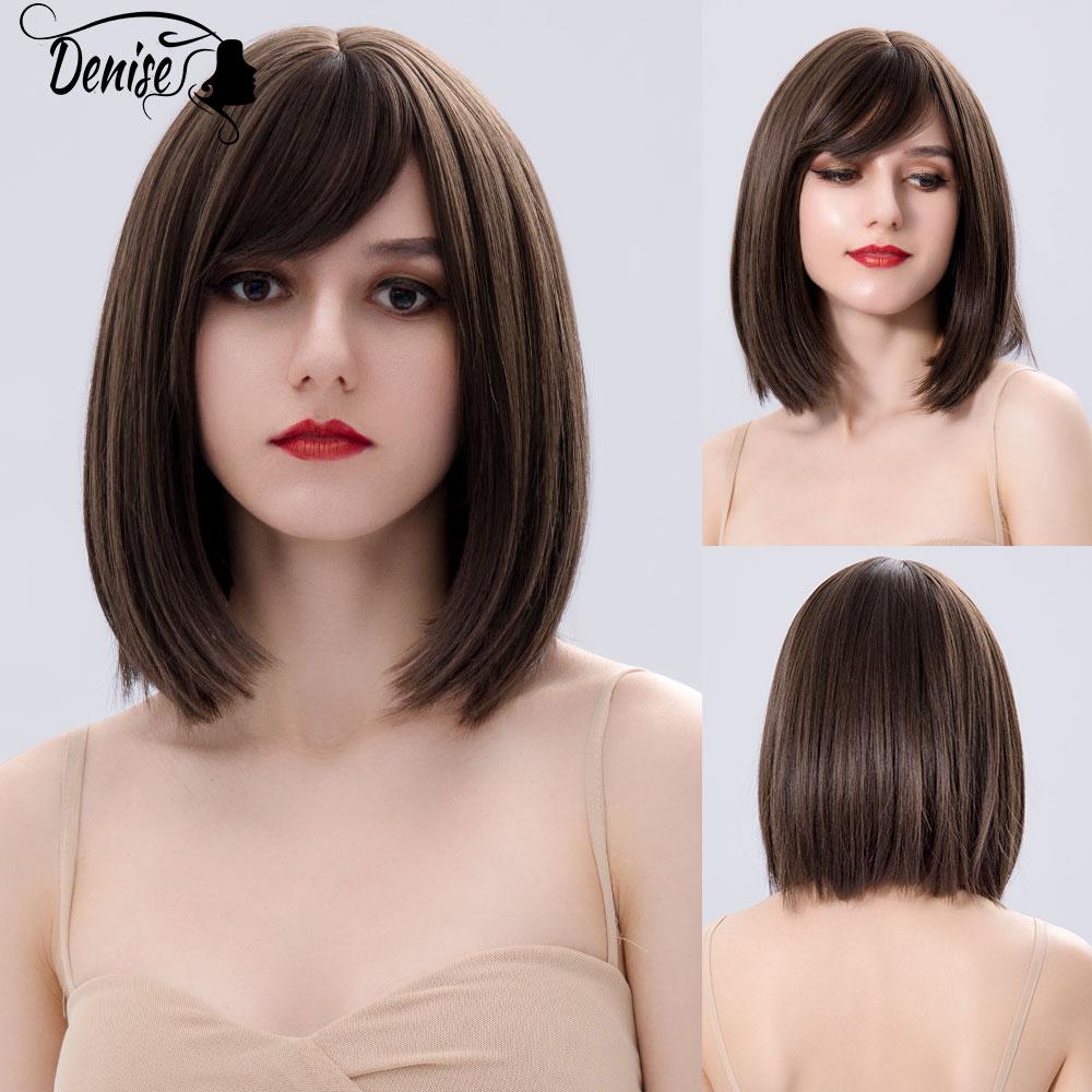 Bob Wig Straight Short Black To Blue Ombre Daily Synthetic Wigs For Women With Bangs Nutural  Heat Resistant Fiber Cosplay Hair