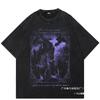 Hip Hop  Washed Black T-Shirt Streetwear Vintage Purple