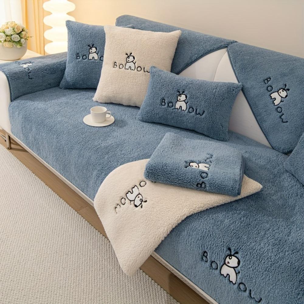 

1pc Sherpa Sofa Slipcover,Thick Plush Sofa Protector Cover, Fuzzy Non Slip Sofa Cover, Furniture Protector, for Bedroom Office Living Room Home Decor 90*90CM синій