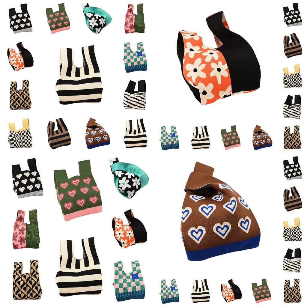 Durable Polyester Fabric Knitted Handheld Bag In 10 Colors For Women