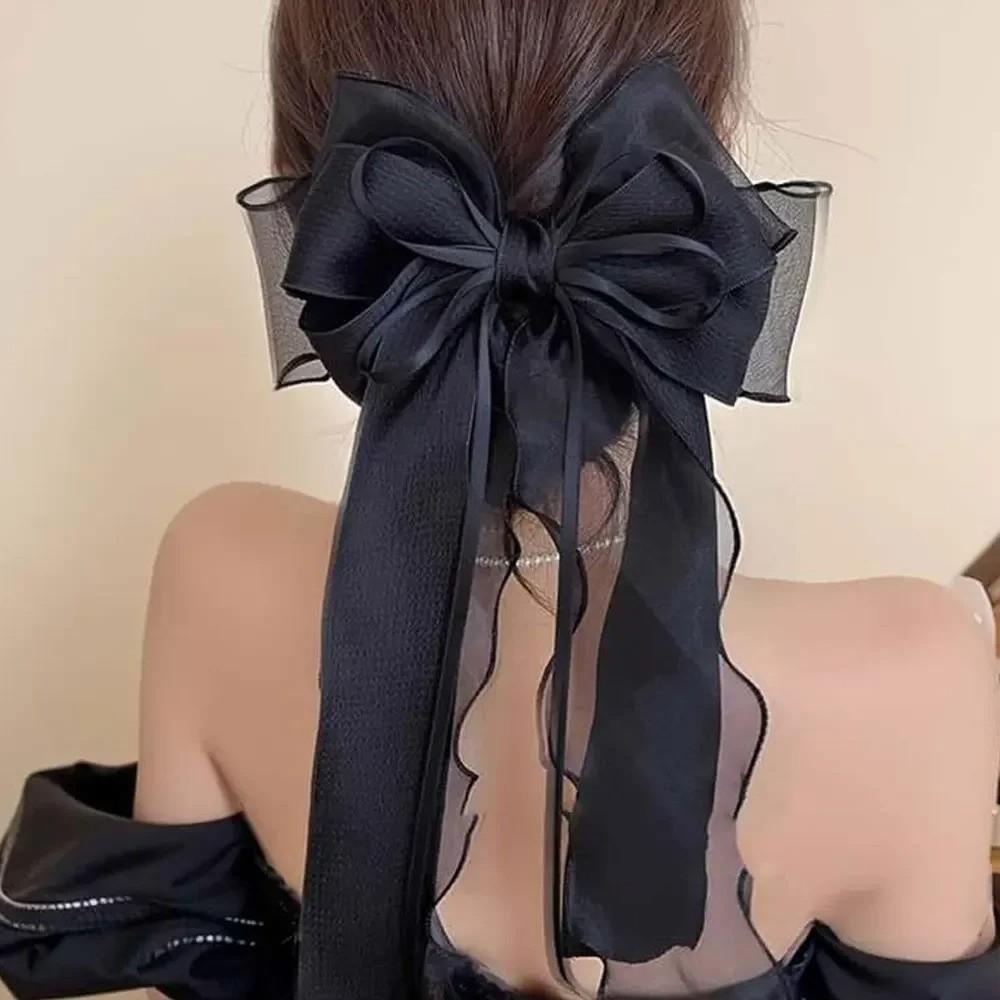 Lace Bow Ribbon Hair Clips Long Tails Ribbon Satin Hairpins Fashion Coquette Barrettes Women Girls