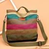 Hot Sell Women's Large Capacity Canvas Handbags Fashion Female Shoulder Bag New Rainbow Stripes Patchwork Crossbody Bag