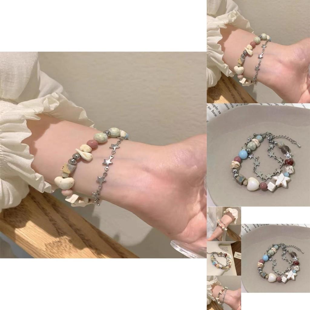 Chic Double Layer Beaded Bracelet For Women Unique Star Design Jewelry