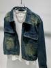 Men's Distressed Retro Slim-fit Denim Jacket - Casual Zipper Outerwear for Spring & Autumn.