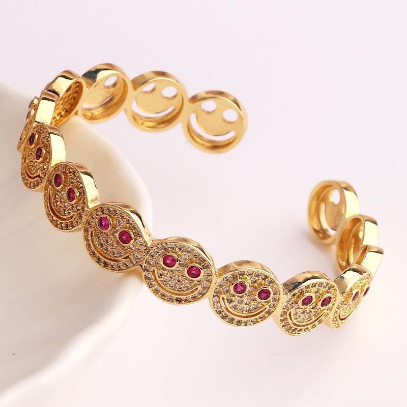 Smile 1:1 Production Cuff Bangle Bracelet For Women Exquisite Zircon Inlay High Quality 18K Gold Plating Jewelry Gift INS