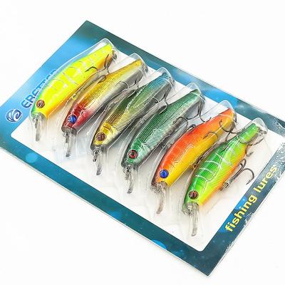Juego de 6 señuelos minnow para pesca: 8.5cm, 9g Señuelos Duros de Plástico con Anzuelos Triples