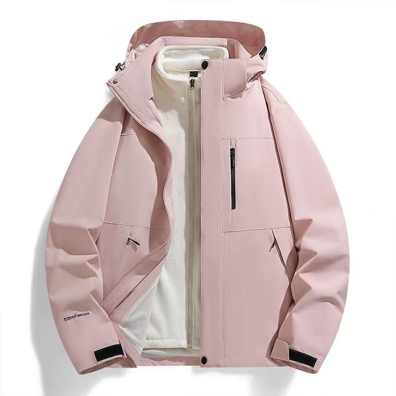 Men's Custom Logo Waterproof 3-in-1 Outdoor Jacket Set with Fleece Lining, Autumn/Winter Workwear, Women's Group Printed Version Available