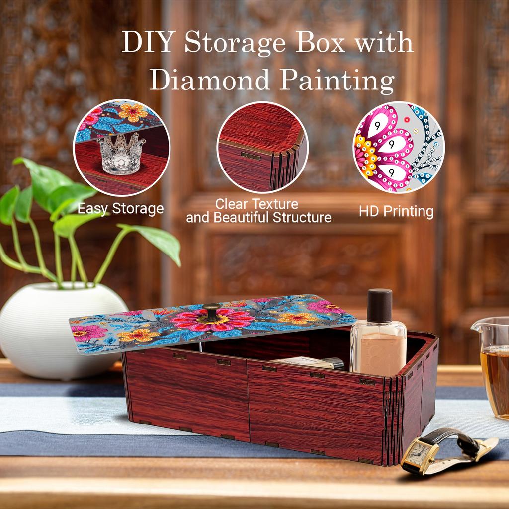 DIY Diamond Art Wooden Storage Box with Lid Diamond Art Storage Case Unique Office Desk & Vanity Organizer