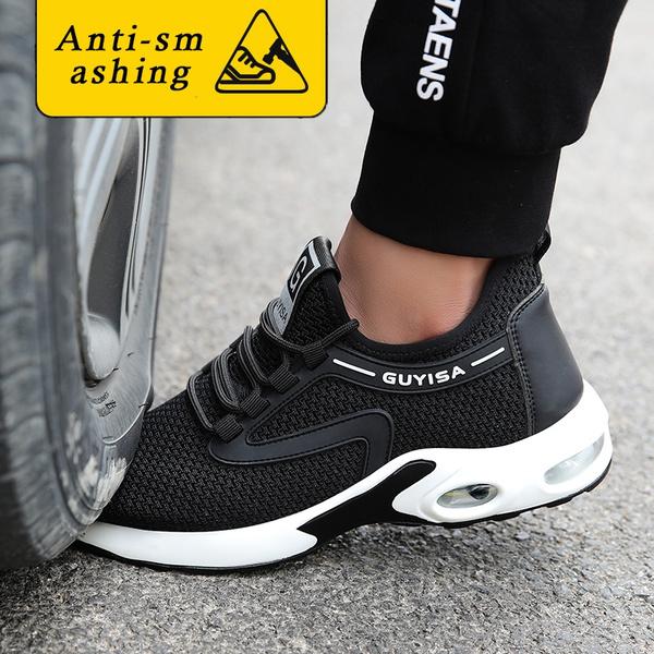 Modische leichte Stahlkappen-Sicherheitsschuhe aus Kevlar-Faser, atmungsaktive Deodorant-Stahlkappen-Arbeitsschuhe für Herren, Übergröße 36–48