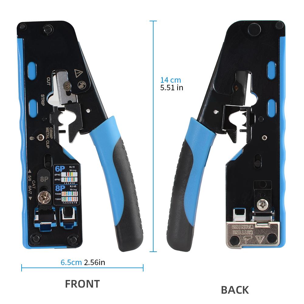 RJ45 Crimp Tool Pass Through Plugs Ethernet Crimping Pliers for Cat7 Cat6 Cat5e RJ45 Connectors Multifunctional Crimper