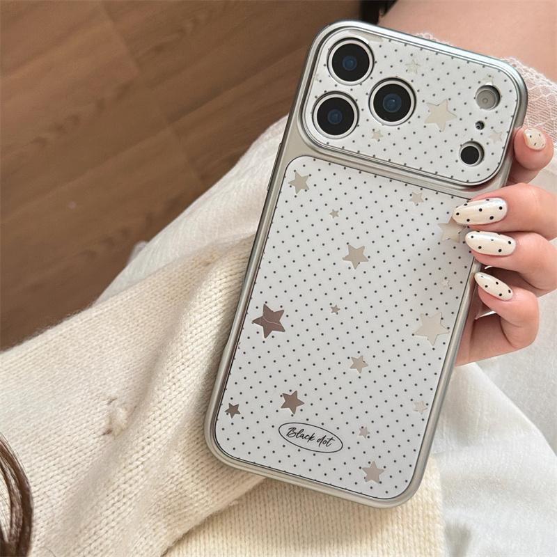 New 2026 Silver Star Polka Dot Phone Case For iPhone 17 Pro 16 15 14 Pro Max with Electroplated Frame Slim Shockproof Cover