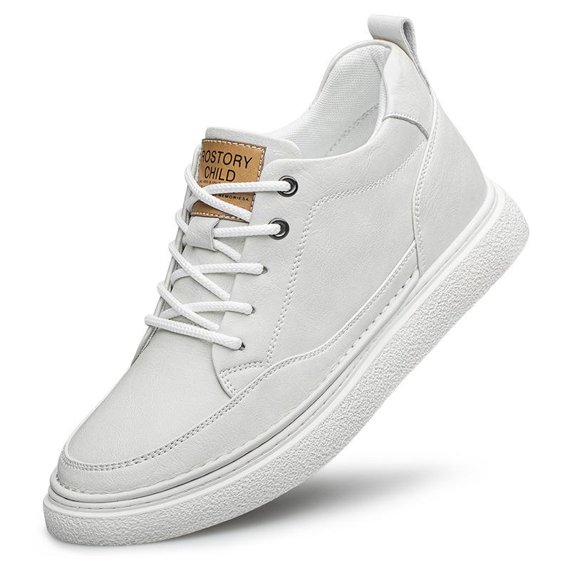 Men s 8CM Height Increasing Thick-Soled Skate Shoes - Breathable White Casual Sneakers for Autumn 42