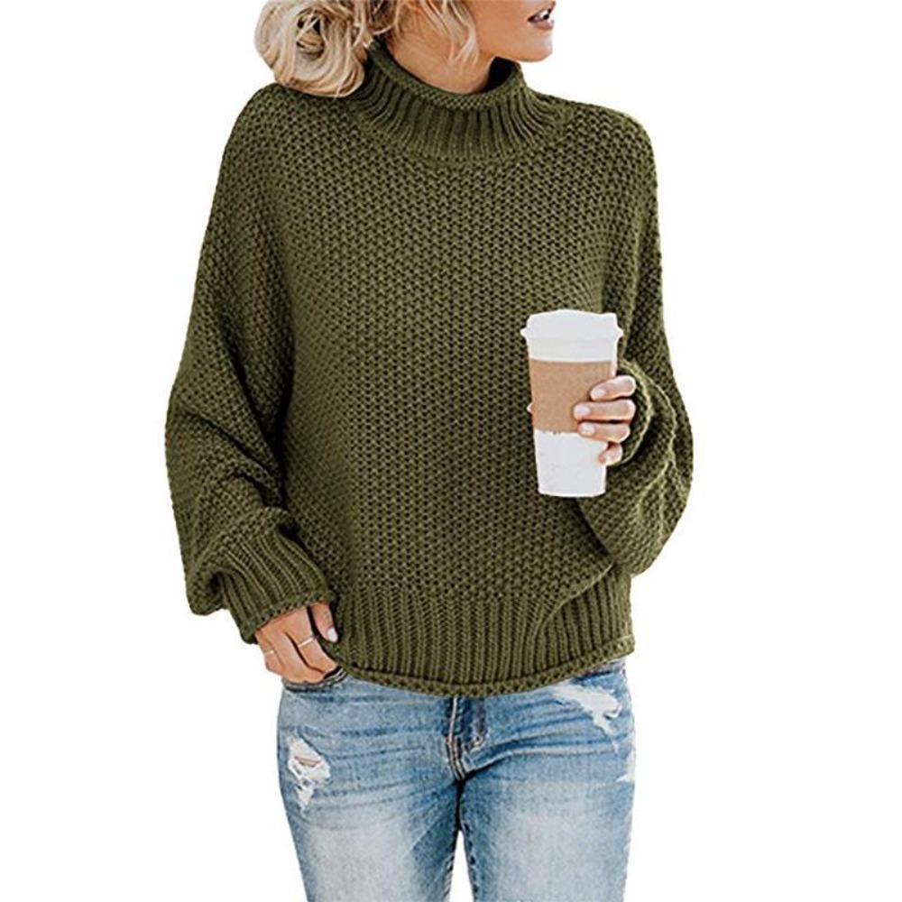 New Autumn and Winter Knitted Sweater with Thick Thread and High Neck Pullover for Women