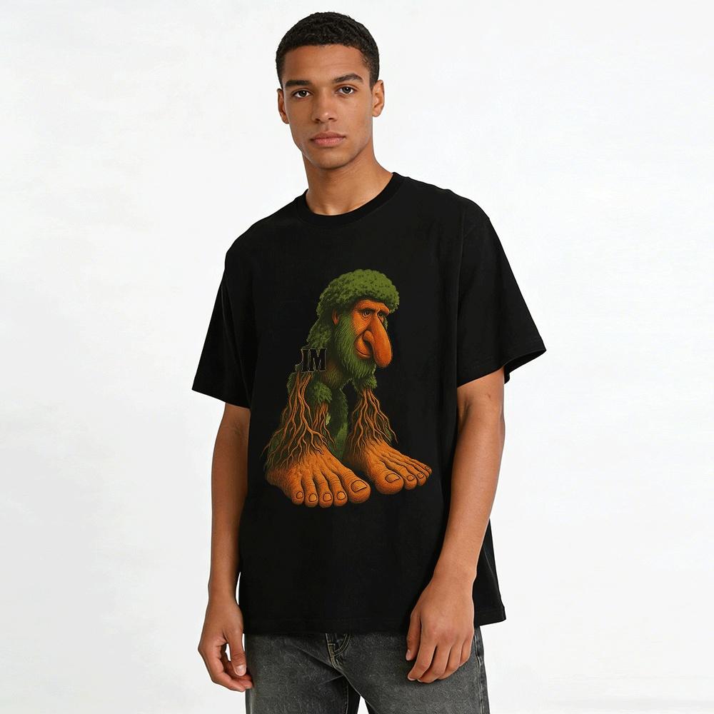 Funny Tree Spirit Bigfoot Graphic Casual T-Shirt Pure Cotton T-shirt