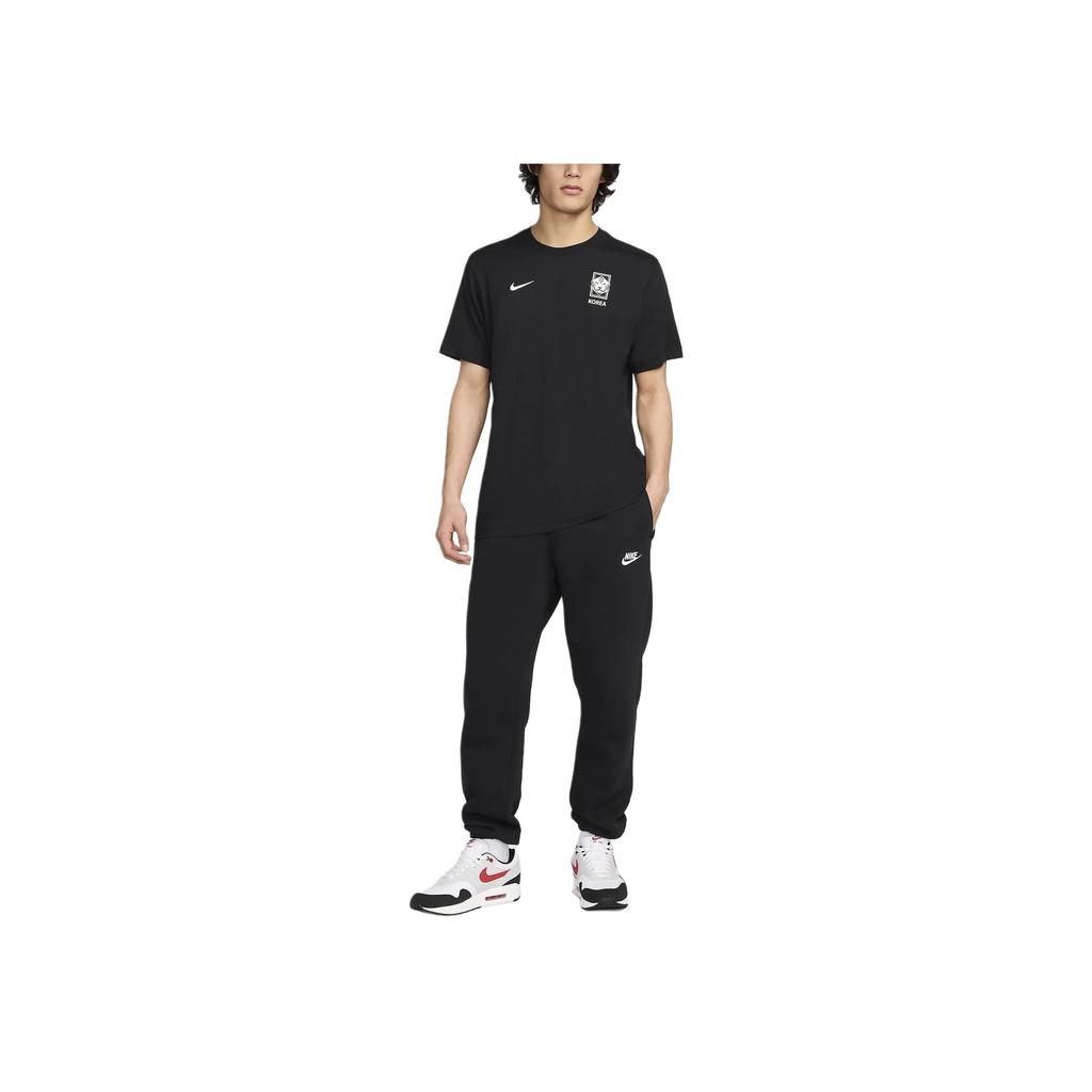 Nike Korea Essentials Logo Embroidered Casual Pullover Short Sleeve Football Shirt Men Tops Black FV9382-010