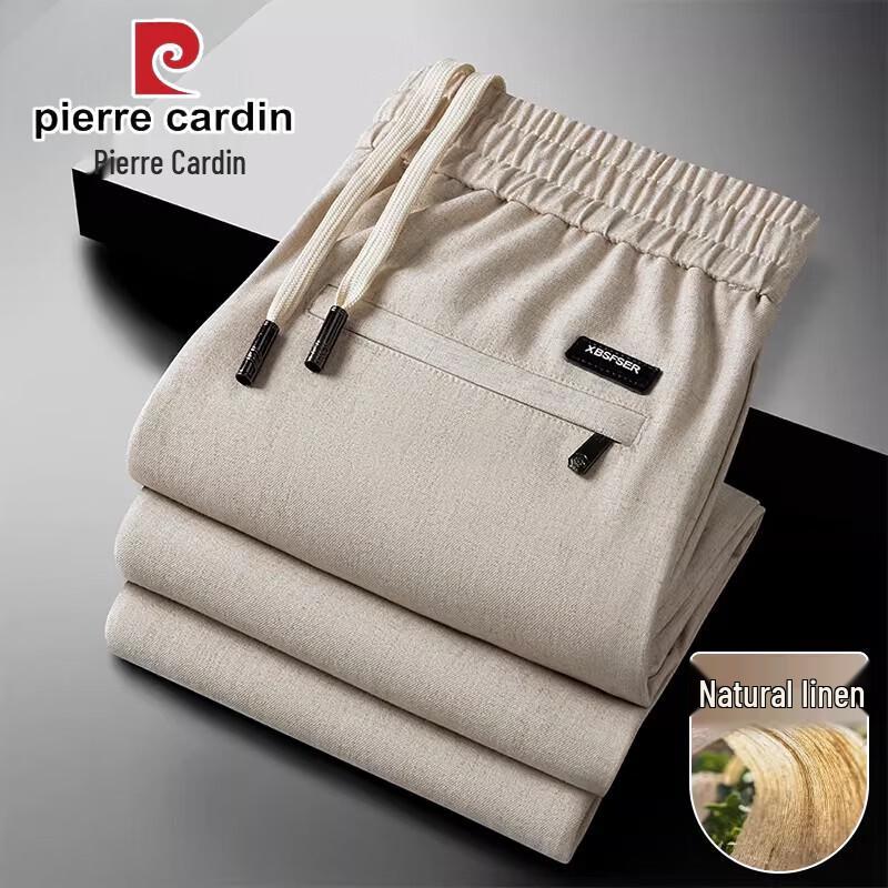 Pierre Cardin Men s Linen Blend Elastic Waist Casual Pants 3XL