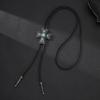 Men's Rodeos Bolo Tie with Turquoises Crosses Pendant Faux Leather Cord Necktie Adjustable Chain Shirt Collar Necklace