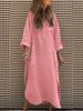 Elegant Solid Color Irregular Long Dress with Buttons and Pockets for Spring/Summer 2024 