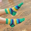 1 Pair Women Colorful Striped Toe Socks Breathable Arch Support Mid-calf Socks Non-slip Moisture Wicking Compression Socks