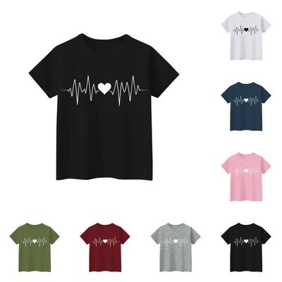 Children's Short Sleeve Tops Casual Print T Shirt Round Neck Pullover Blouse