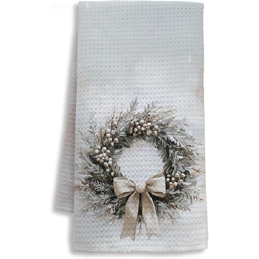 Pink Santa Winter Kitchen Towels, Snowflake Winter Dish Tea Towels for Kitchen, Funny Christmas Santa Claus Holiday Decorative Hand Towel for