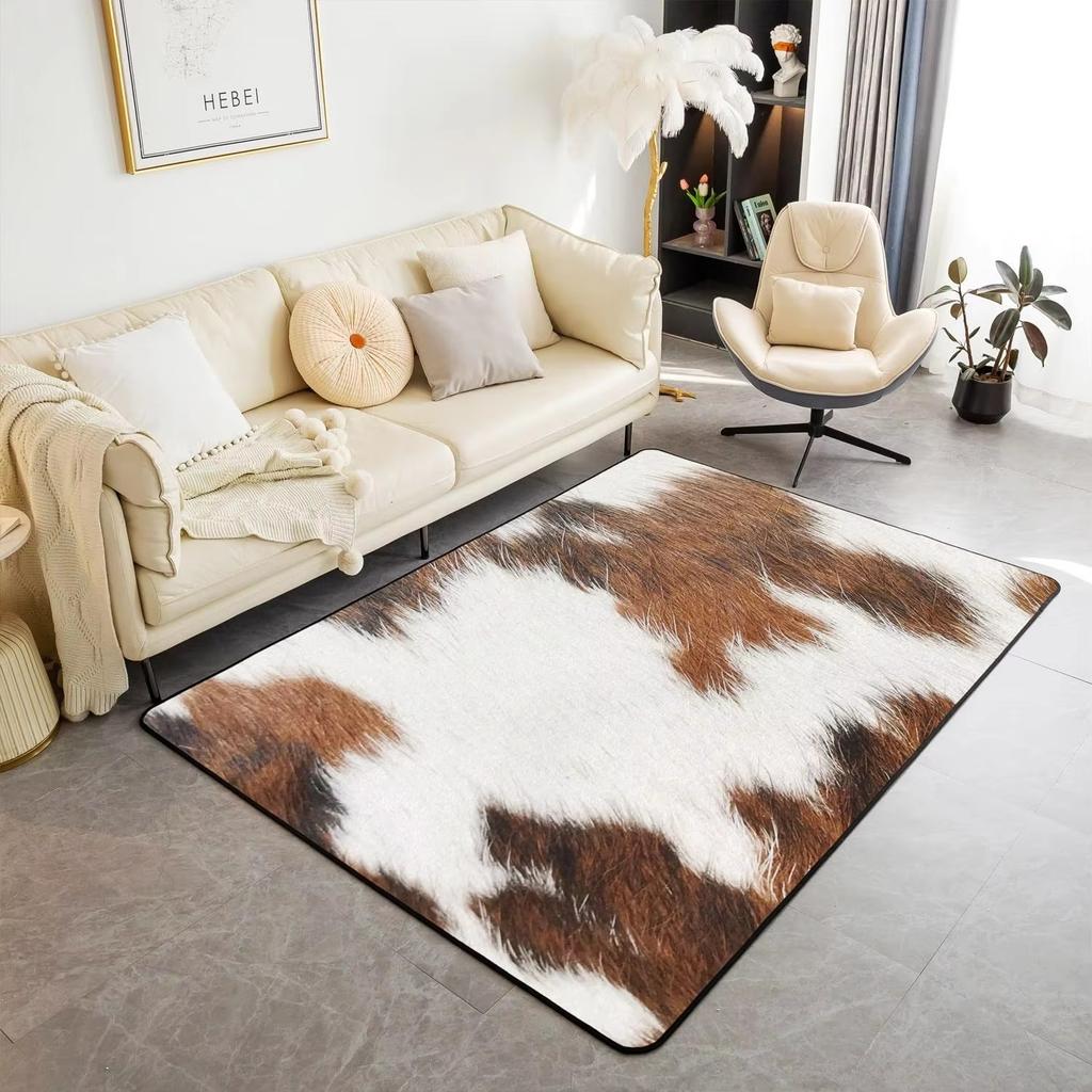 Animal Skin Pattern Area Rug Cow Fur Pattern Print Rug Rustic Farm Animal Carpet for Non Slip Door Mat Sofa Table Floor Rug