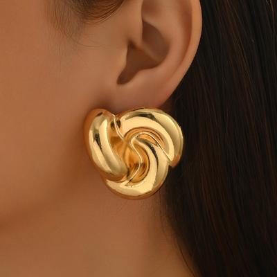 Ladies Jewelry, Geometric Light Luxury Thread Twist Design Metal Earrings Niche Premium Stud Earrings