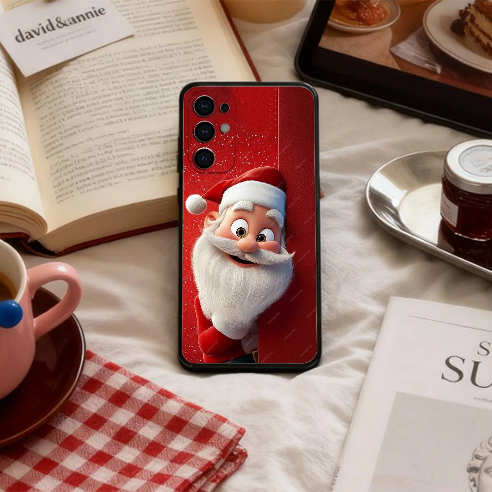 C-Christmas C-Cartoon Santa Silicone  Phone Case For Samsung S 25,24,23,22,30,21,10,9,Ultra,Plus,Lite,FE,4,5 G Soft Black Case