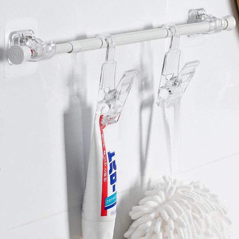 2-12PCS Adjustable Curtain Rod Clip Self Adhesive Clamp Hook Curtain Rod Holder Wall Bracket Holder Nail-Free Wall Hanging Clip
