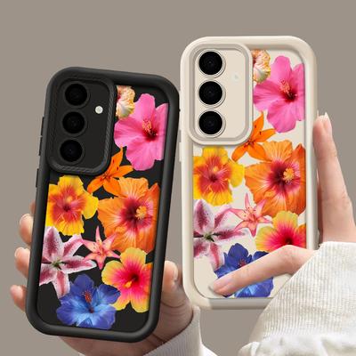 Flower Print Cover For Samsung S25 Ultra S24 FE S23 S22 A56 A36 A16 A15 A55 A35 TPU Soft Matte Shockproof Phone Case