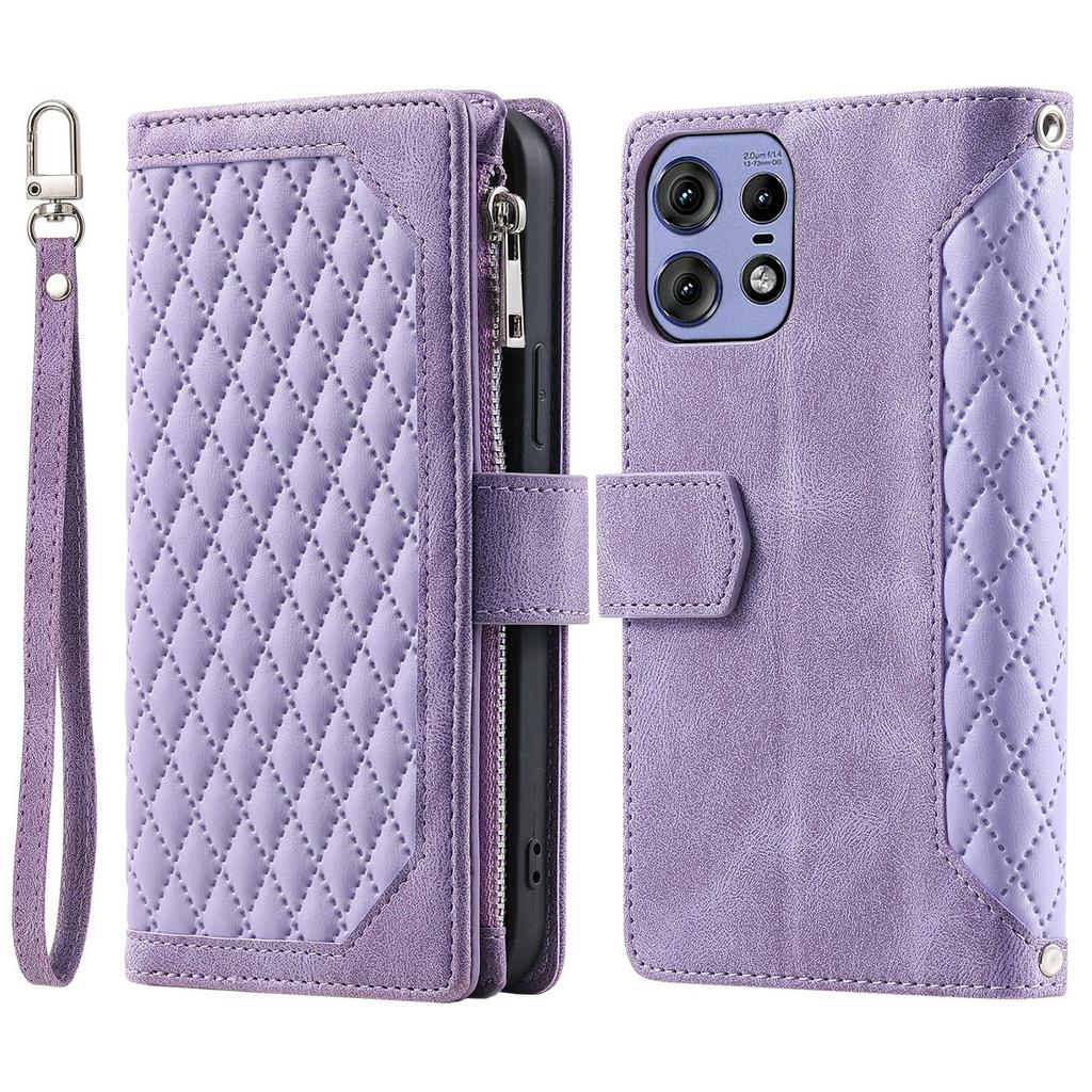 Styl 005 Etui na Motorola Edge 50 Pro 5G Kieszeń na zamek Skórzana kratka Pokrowiec na telefon