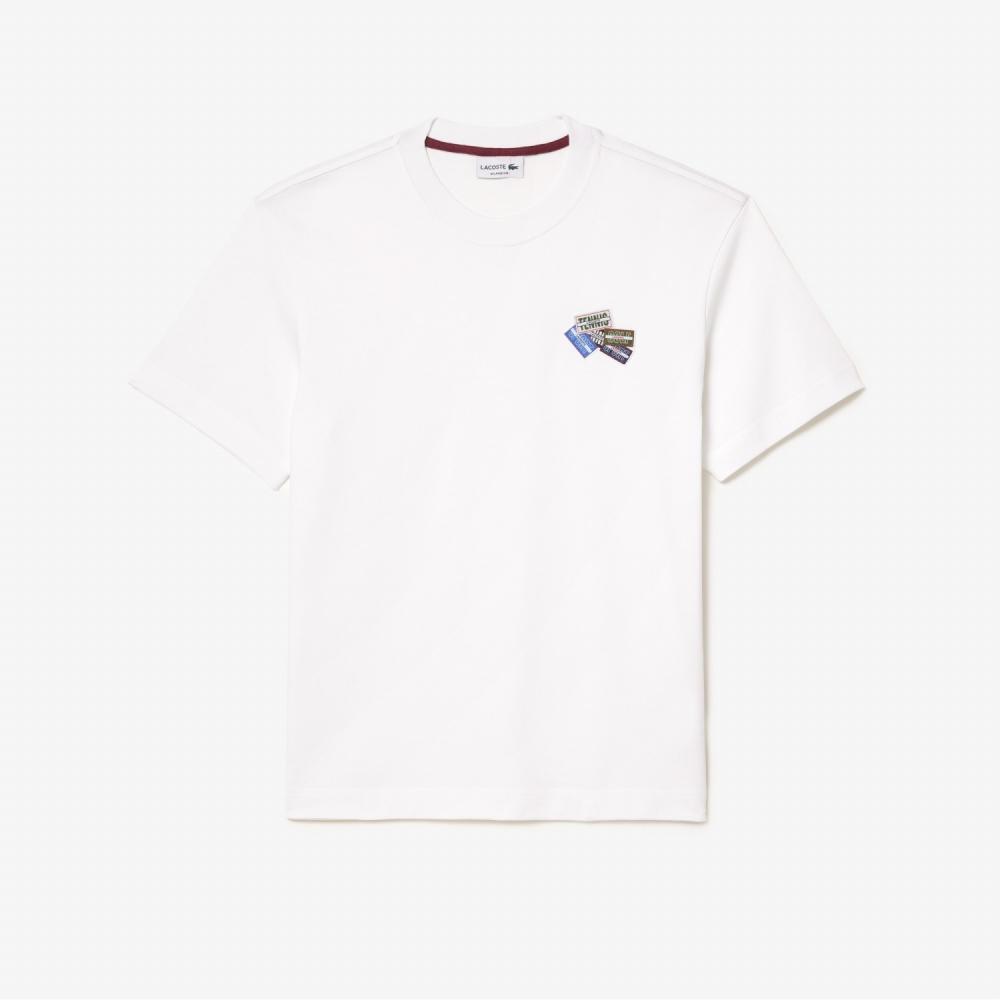 

LACOSTE Mens Badge Match Heavy Jersey Short Sleeve TShirt TH205953N 001
