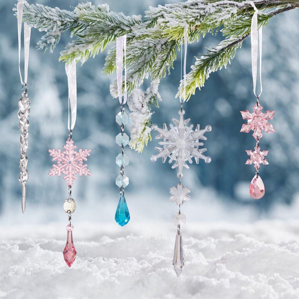 Clear Simulation Acrylic Snowflakes Transparent Xmas Tree Ornaments  Door Window Decor
