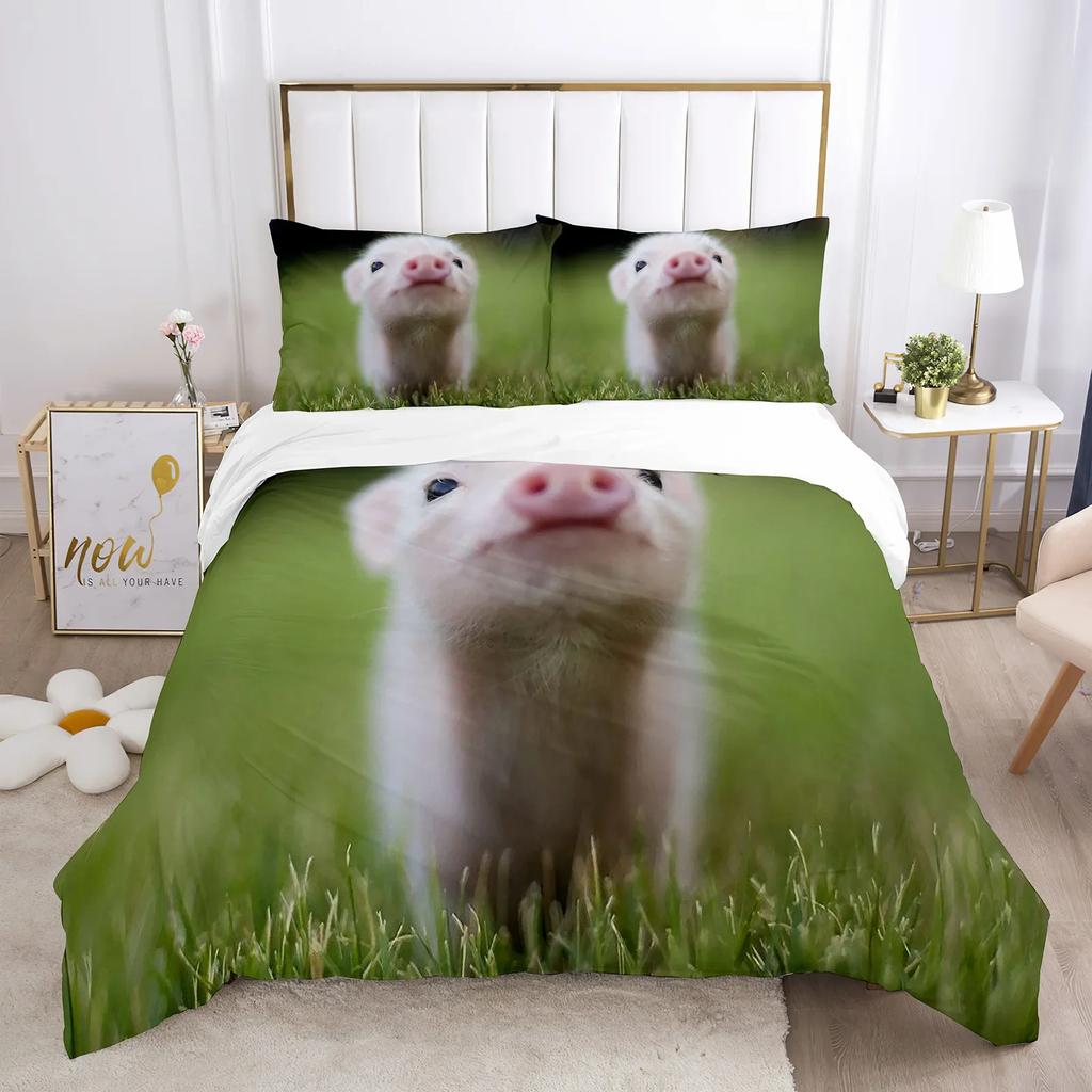 Pig Duvet Cover Set Queen Size Microfiber Cute Pig Animal Theme Twin Bedding Set Farm Animal 2/3Pcs Quilt Cover For Boys Girls