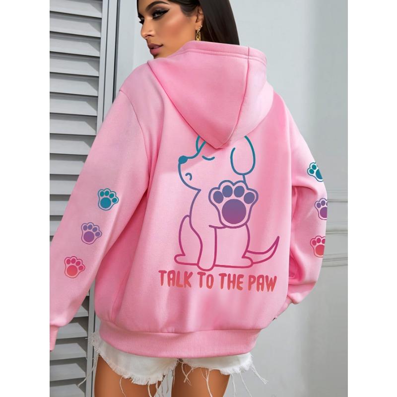 Spricht Mit Der Pfote Lustiger Hunde-Print Damen Kapuzenpullover Mode Bequem Vielseitig Hoodie Herbst Weiche Fleece-Kleidung Lässige Warme Oberteile