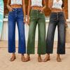 Women Stretch Denim Jeans High Waist Button Pockets Jean Trousers Ladies Casual Straight Pants
