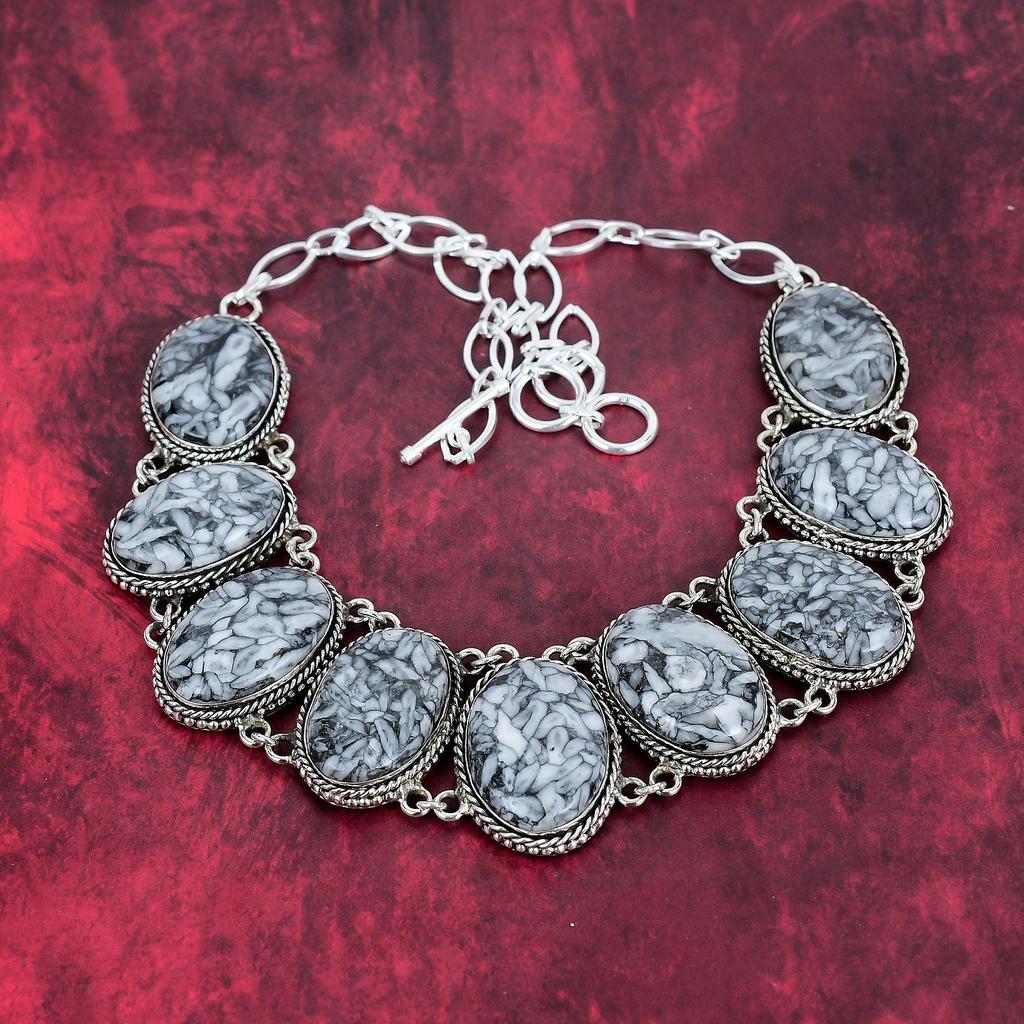 Pinolith 925 Solid Sterling Silver Necklace, Handmade Gemstone Necklace Jewelry, Gifts For Wife Brand New Necklace