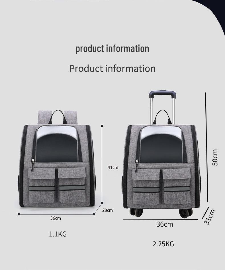 Portable Pet Trolley: Foldable, Breathable Cat & Dog Carrier, Double Shoulder Bag, Large Travel Bed