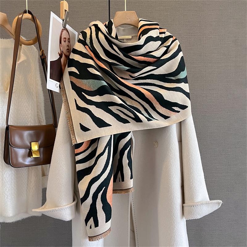 

Women Winter Cashmere Scarf Stripe Pashmina Luxury Brand Shawls and Wraps Bufanda Hijab Travel Stoles Echarpe Warm Blanket 65x185cm