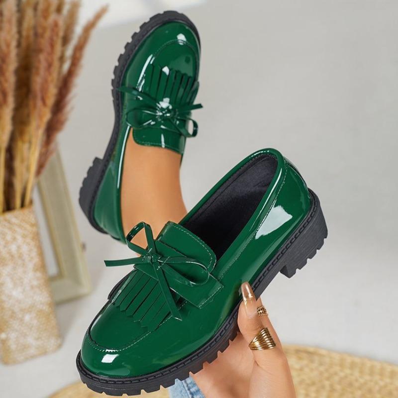 Women's Patent Leather Bow Loafers, Mary Jane Style Slip-On Flats, Plus Size Spring Fall Shoes
