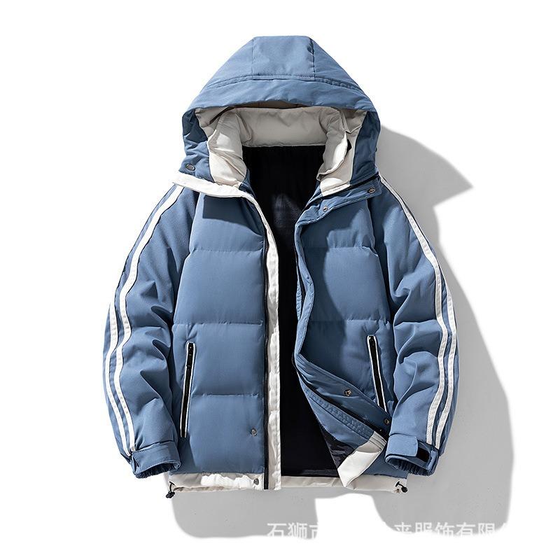 Winter thickened hooded feather cotton-padded jacket men's two bars jacket cotton-padded jacket men's clothing can be printed OO cotton-padded jacket