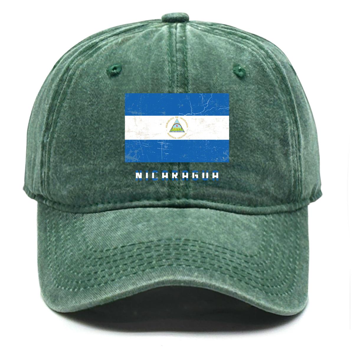 

Flag of Nicaragua Print Adjustable Baseball Cap, Patriotic Dad Hat Vintage-Inspired Leisure Headwear Summer Snapback Baseball Hat as the picture зелёный