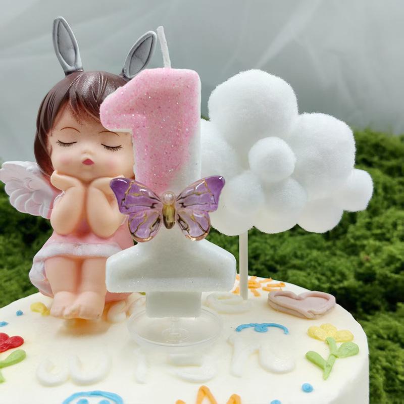 Creative Design Pink White Butterfly Number Candle Birthday Candle Cake Decoration Party Candle
