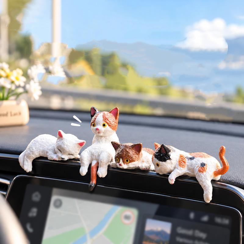 5Pcs Cute Kitten Decoration Creative Sleeping Cat Doll Home Ornaments Toy Cat Car Interior Landscape Decoration Adorable Gifts
