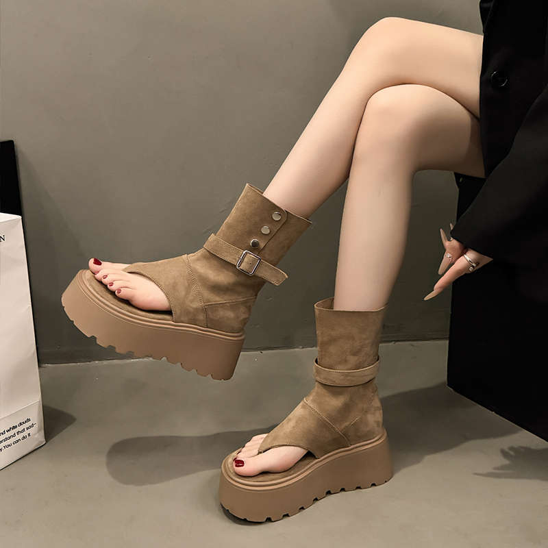 Thick-soled Heightening Toe Boots Cool Boots Summer New Western Cowboy Stacking Boots Fashionable Medium Tube Short Boots