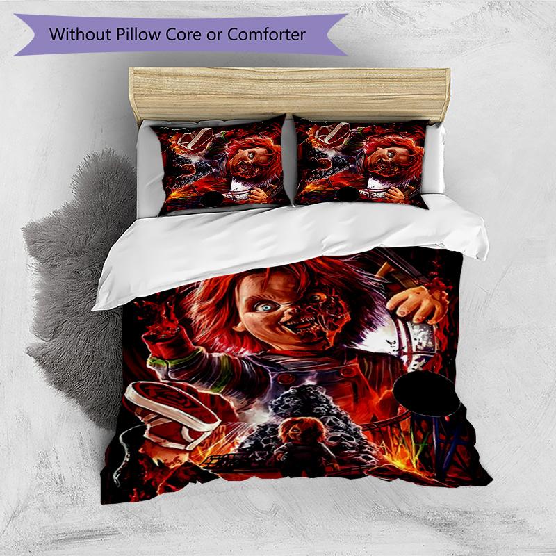 Chucky Cartoon Printed 3PCS Bedding Set Soft Breathable Duvet Cover Pillowcases Set Washable Bedroom Decor Home Gift