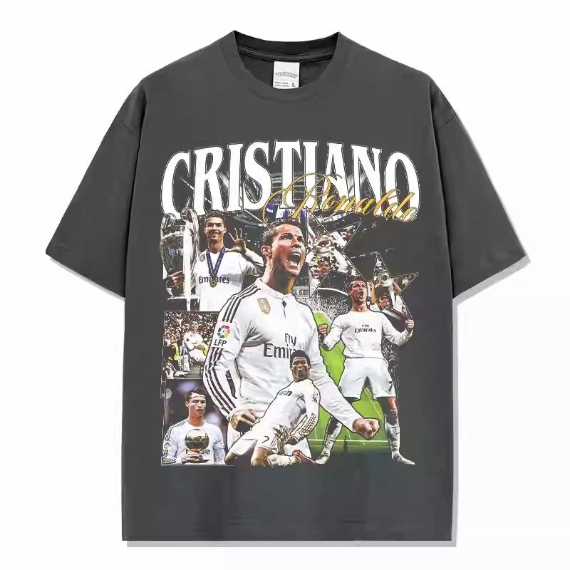 2026 Cristiano Ronaldo Short Sleeve Football Star Design American Print Heavy Cotton T-Shirt Comfortable and Breathable